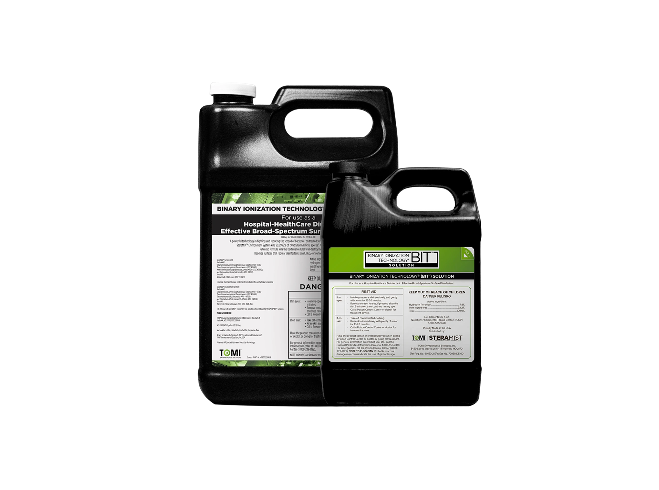 One gallon and 32 ounce bottles of SteraMist BIT Solution